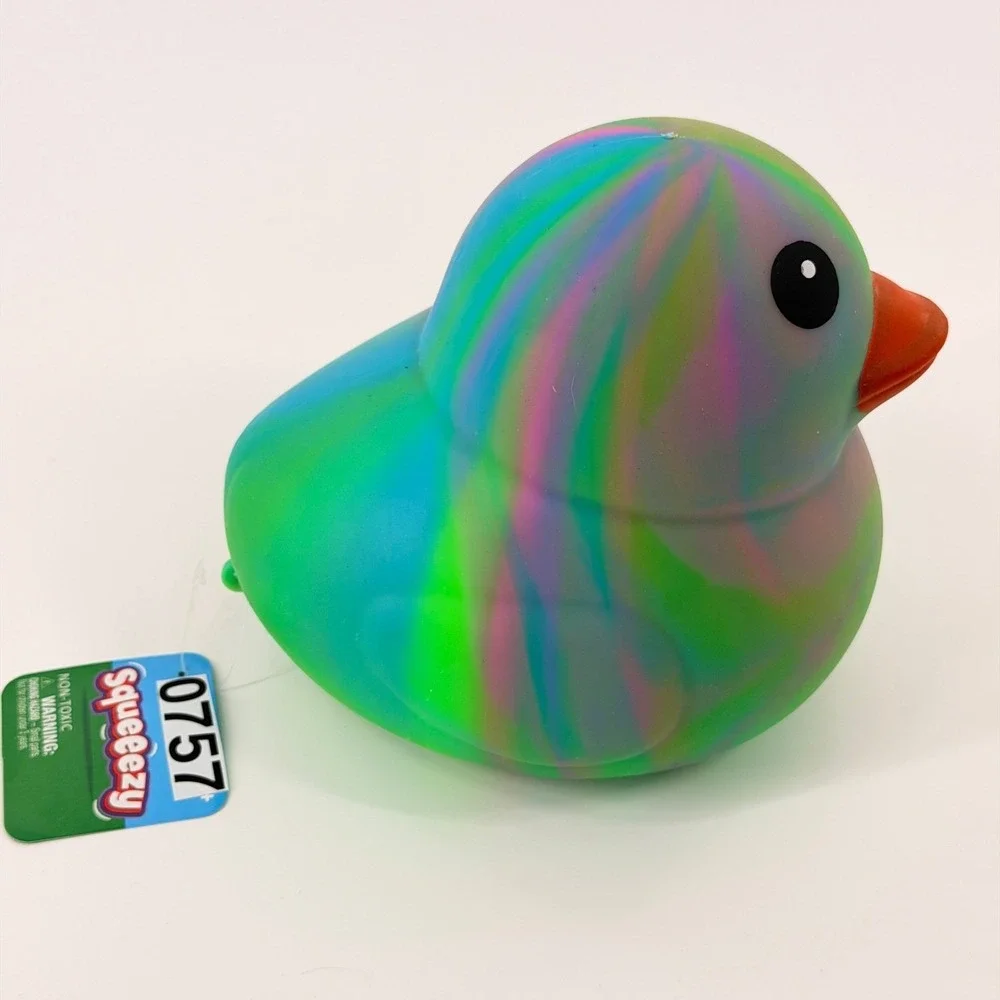 Toymendous Squeeezy‎ Rubber Duck Kids OS Green Blue Pink Marble Sensory Toy NWT